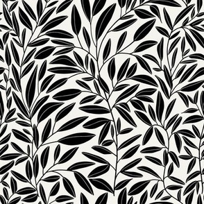 Simple flowing leafy stems - Black and white monochrome