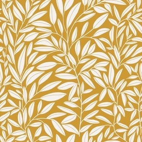 Simple flowing leafy stems - Cream on mustard yellow