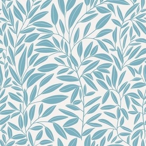 Simple flowing leafy stems - Sea blue on creamy white