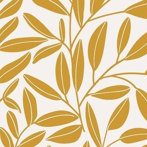 Simple flowing leafy stems - Mustard yellow on creamy white