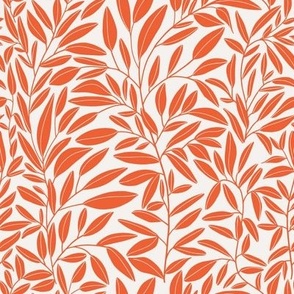 Simple flowing leafy stems - red orange on creamy white