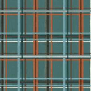 6” rpt-Hygge Holiday Plaid in Red, Aqua Blue, Teal Green, Brown, & White on a Deep Teal background. Additional sizes and colors available. 