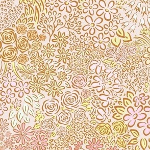 Cottagecore Doodle Millefleur in Warm Colors - Small Floral Print