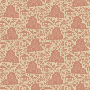 Cottage and Boathouse Modern Toile - Pink on Cream