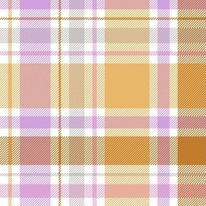 Cottagecore Plaid in Sunset Hues - Orange, Purple, Pink and Gray