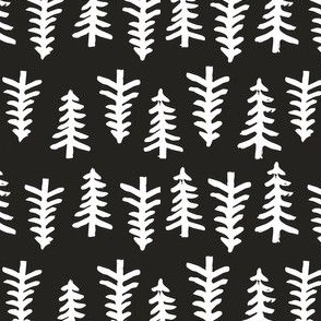 Block Print Trees in Black and Bright White