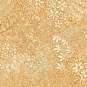 Cottagecore Doodle Millefleur in Golden Hues - Small Floral Print
