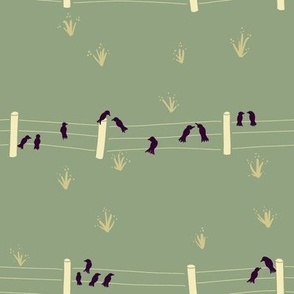 Birds on a Fence - Avocado Green