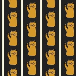 Whiskers & Stripes // small print // Golden Marquee Cats on Dramatic Onyx