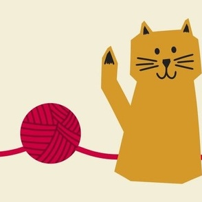 Whiskers & Yarn Balls // large print // Golden Marquee Cats on Pearl White