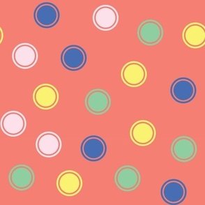 Multicolored Cute Kids Circle Polka Dots on Coral