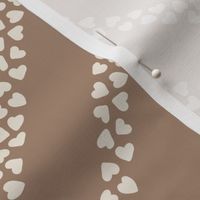 Neutral valentines day,  ivory diagonal hearts stripe on light brown