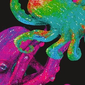 Pink and Cyan Deep Sea Octopuses Dancing in the Deep Sea BIG 24in