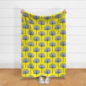 (L) Luminescent yellow and navy / white fan palms, bedding wallpaper