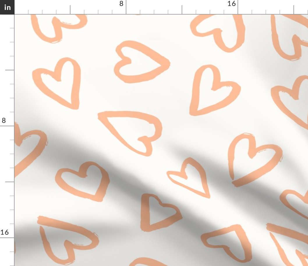 (XL) Peach hand drawn love hearts on ivory, jumbo scale