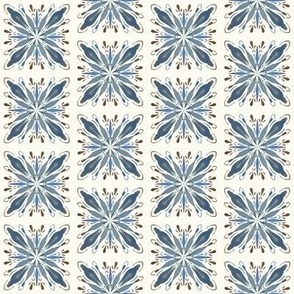 Garden Charm SoloTile in Blue and Brown - 2x2 motif
