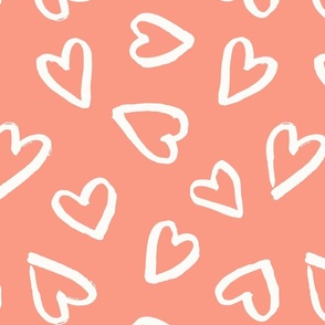 (XL) Pink peach with ivory hearts, bedding, wallpaper