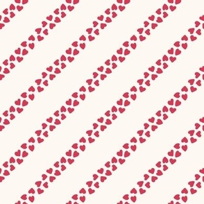 (S) Red and ivory heart diagonal stripe
