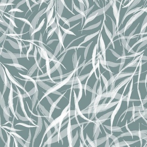 (L) Sweeping Flow of Willow Leaves in Serene Sea Blue | Large Scale