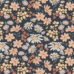 A bouquet of wildflowers - spring garden with poppy flowers coneflower and daisies vintage blush cream yellow on charcoal