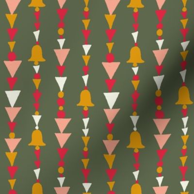 Retro Green Christmas Holiday Garland with Red, Gold and Pink
