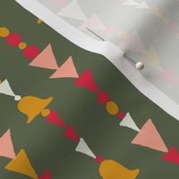 Retro Green Christmas Holiday Garland with Red, Gold and Pink