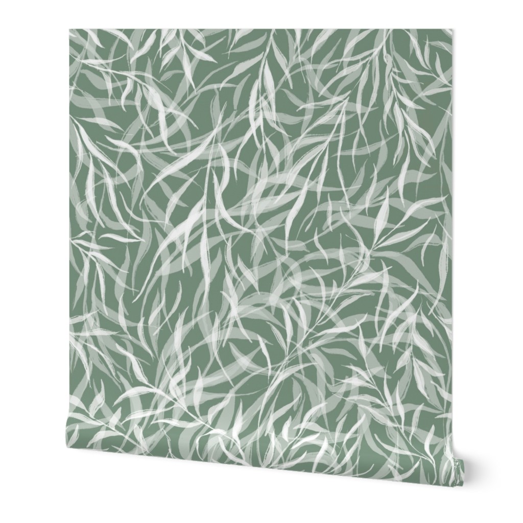 (L) Sweeping Flow of Willow Leaves in Fresh Seafoam Green | Large Scale