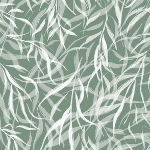(L) Sweeping Flow of Willow Leaves in Fresh Seafoam Green | Large Scale