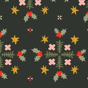 Evergreen Winter Holly with Red, Pink, Gold and Celadon