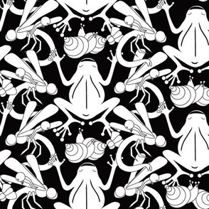 Frog Pond with Dragonflies black and white // medium 9in