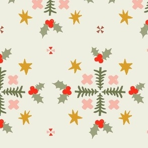 Ivory Winter Holly with Red, Pink, Gold and Celadon