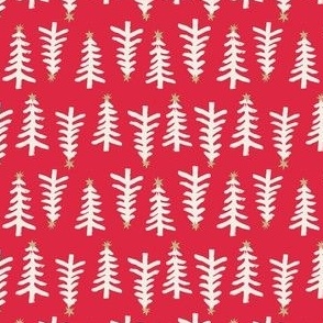 Retro Christmas Trees Block Print in Red, Green and Ivory
