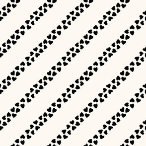 (S) Black and ivory heart diagonal stripe