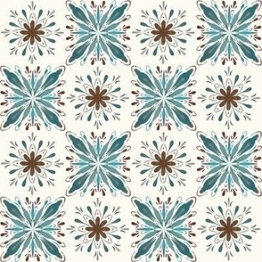 Garden Charm Tiles in Teal on Cream - 2x2 motif