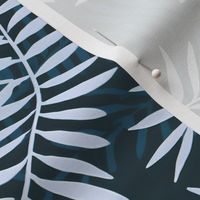 Fern Forest – White on Deep Blue-Teal Wallpaper – New