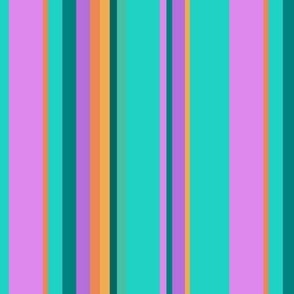 6-Inch Colorful Stripes of Pink, Purple, Aqua, Orange and Dark Teal