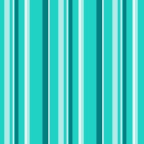 3-Inch Vertical Stripe Repeat of Various Sizes and Shades of White, Aqua and Teal