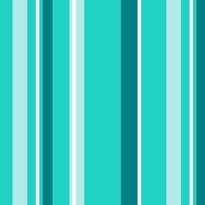 6-Inch Vertical Stripe Repeat of Various Sizes and Shades of White, Aqua and Teal