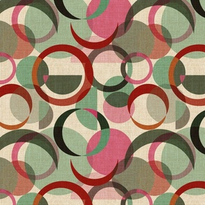 Mid Century Modern Circles - Pink + Green + Neutral