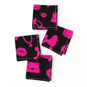 Barbie-Party-on-black-16x16 girls room, hot pink, makeup, dolls