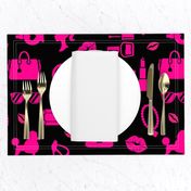 Barbie-Party-on-black-16x16 girls room, hot pink, makeup, dolls