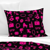 Barbie-Party-on-black-16x16 girls room, hot pink, makeup, dolls