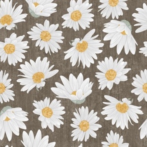 Large Nature Flowers Dotted Daisy Florals on Beige Textured Background