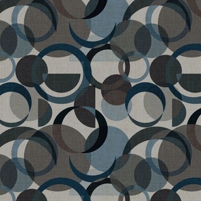 Mid Century Modern Circles - Neutral Moody Blue + Gray