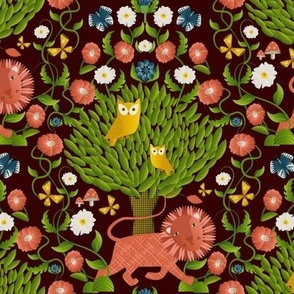 Magical forest / woodland animals / owls / lion / brown