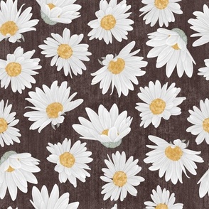 Large Nature Flowers Dotted Daisy Florals on Muted Burgundy Textured Background