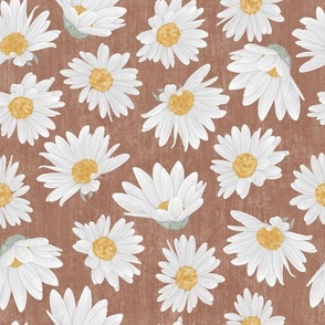Large Nature Flowers Dotted Daisy Florals on Muted Peach Textured Background