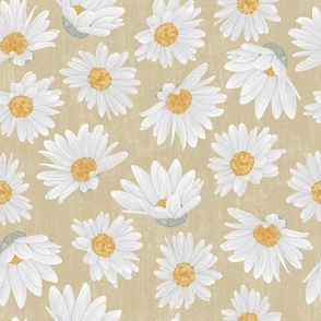 Large Nature Flowers Dotted Daisy Florals on Off-White Textured Background
