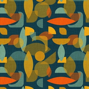 Mid Century Modern Geometric Kaleidoscope - Orange + Blue