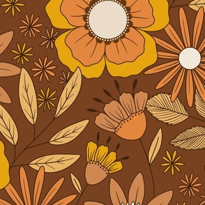 Retro Floral  1970’s - Vintage Brown (L)